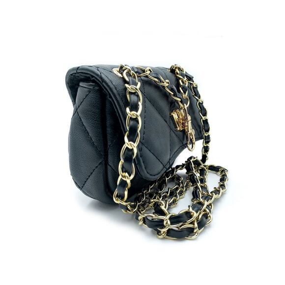 Badgley Mischka Mini Crossbody Purse Key Clip Vegan Leather Black Quilted NWT 49 - Picture 3 of 4